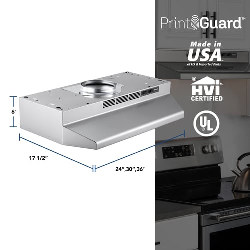 Broan 30" 230 Max Blower CFM PrintGuard Convertible Under-Cabinet Stainless Steel Range Hood