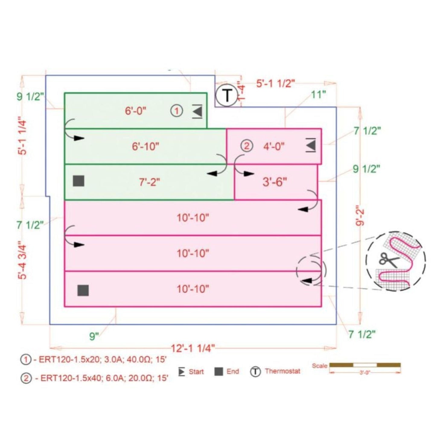 WarmlyYours Environ Flex Roll 1.5′ x 90′ 240V Electric Radiant Floor Heating Kit With nSpire Touch Programmable Touchscreen Thermostat