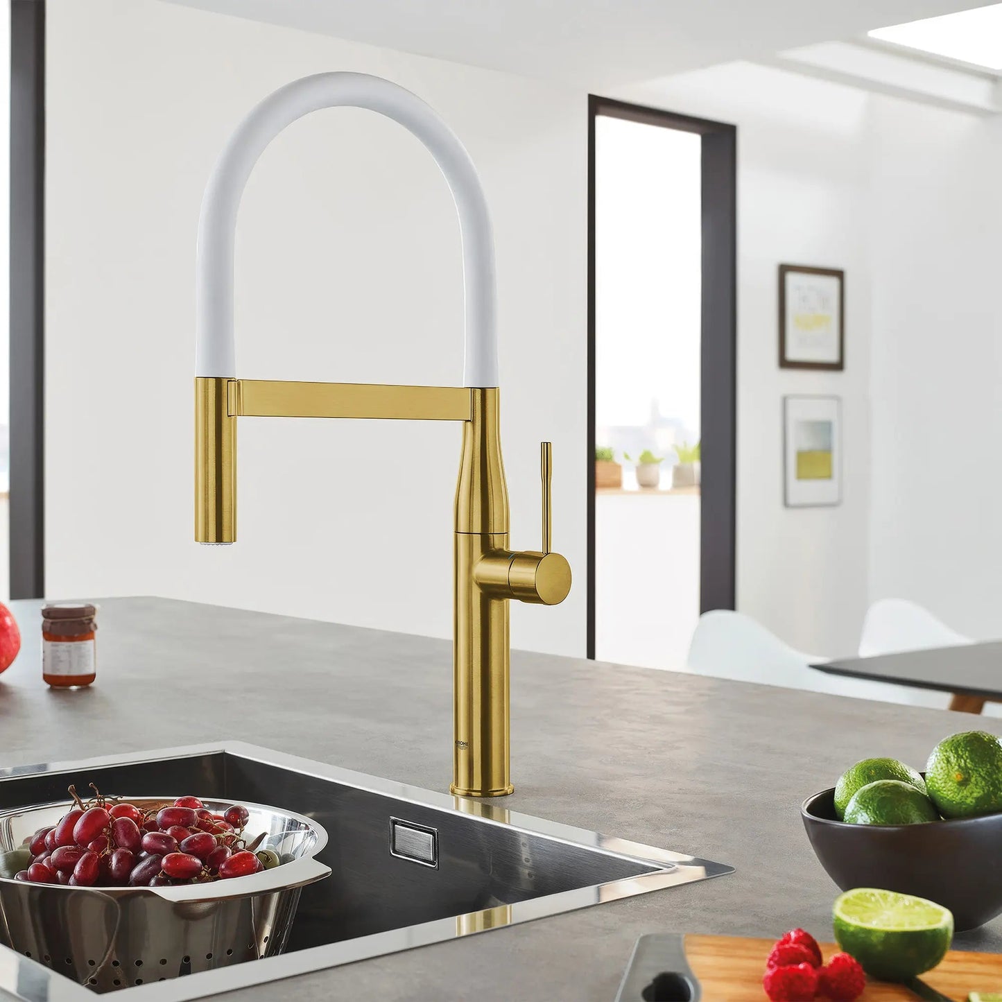 Grohe Essence 1.75 GPM Semi-Pro Dual Spray Single-Brushed Cool Sunrise Graphite Kitchen Faucet