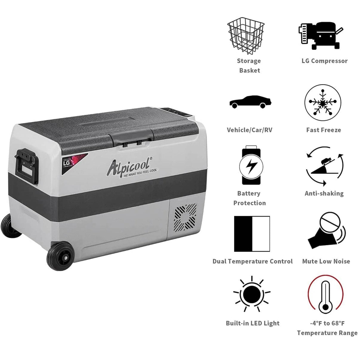 Alpicool LGT50 47L/50QT Flexible Dual Zone Portable Car Fridge