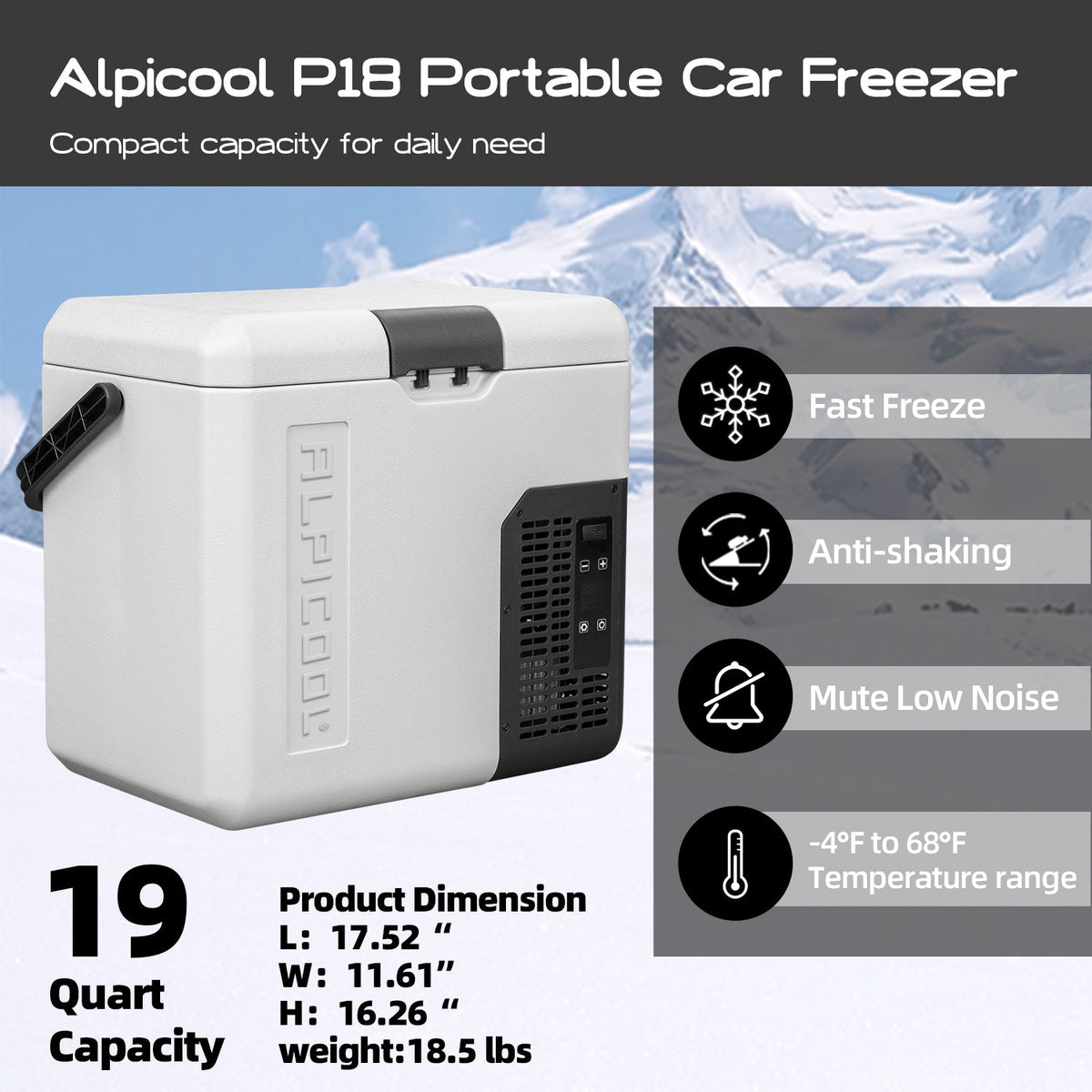 Alpicool P18 17.6L/19QT Portable Car Fridge
