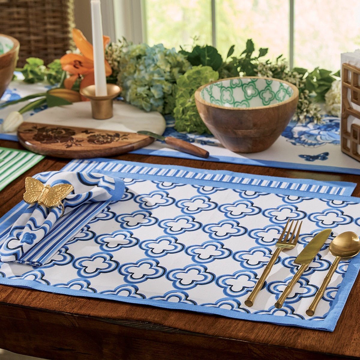 Park Designs Patricia Heaton Home Geo Printed Stripe Blue Napkin - Set of 12
