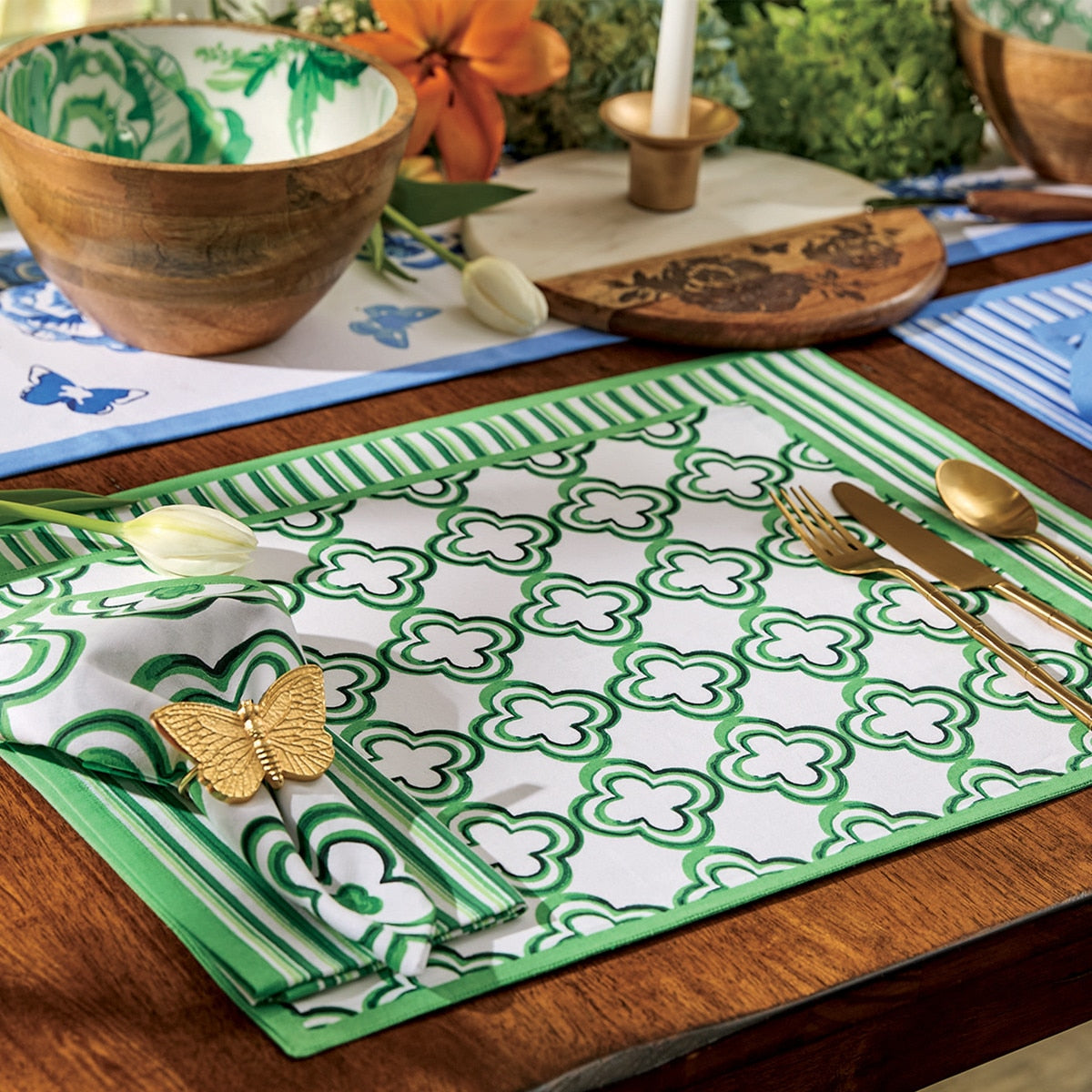 Park Designs Patricia Heaton Home Geo Printed Stripe Green Napkin - Set of 12