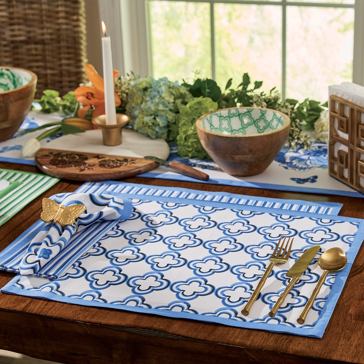Park Designs Patricia Heaton Home Geo Printed Blue Napkin - Set of 12
