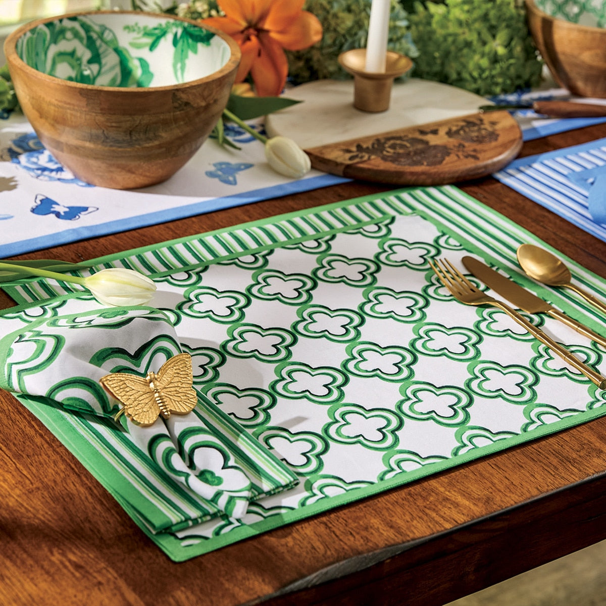 Park Designs Patricia Heaton Home Geo Printed Green Napkin - Set of 12