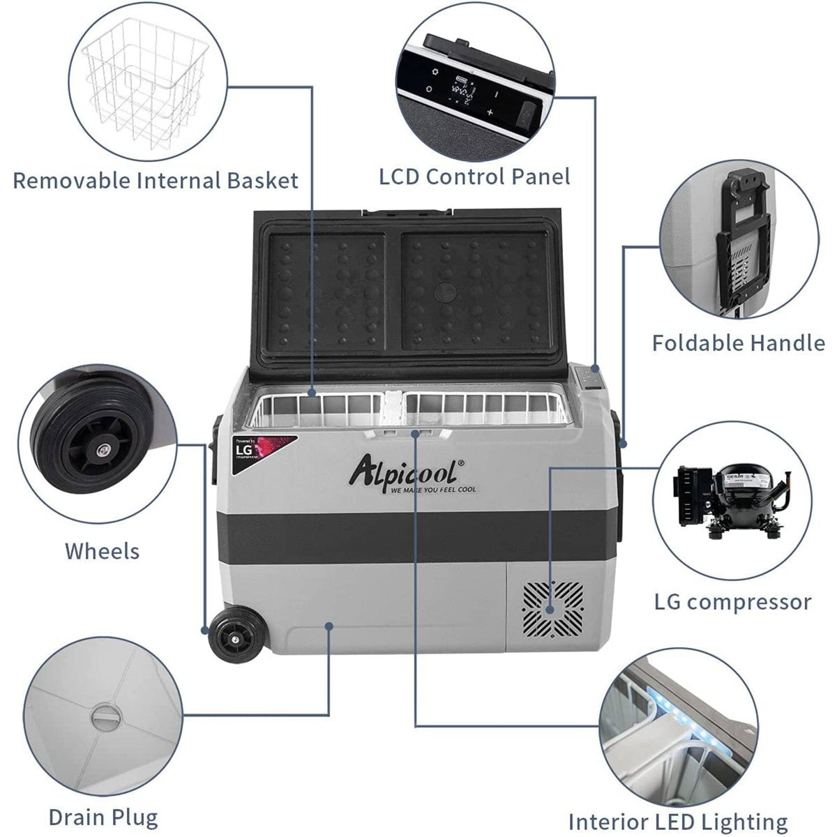 Alpicool LGT50 47L/50QT Flexible Dual Zone Portable Car Fridge