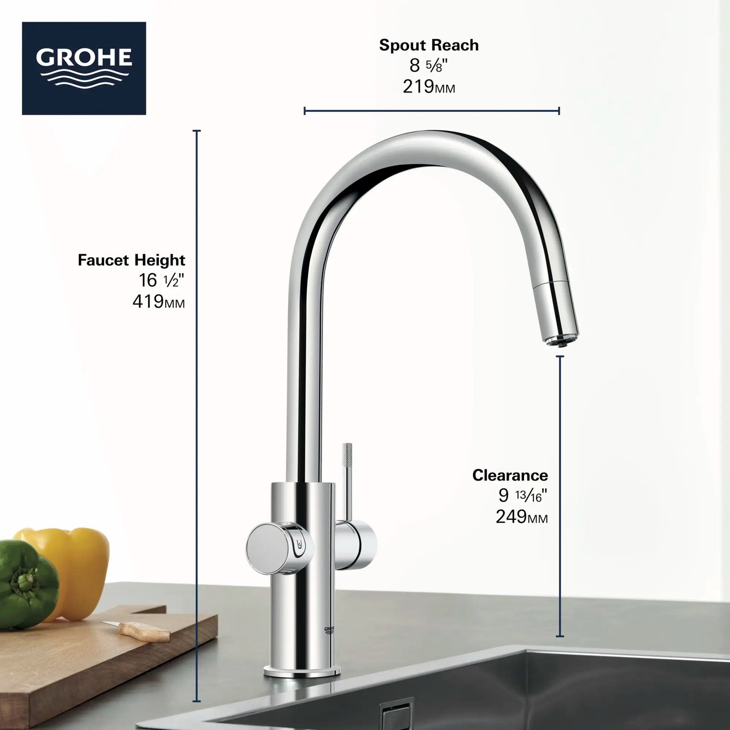 Grohe Blue 1.75 GPM Single Spray Single-Handle StarLight Chrome Pull Down Kitchen Faucet With Chilled and Sparkling Water