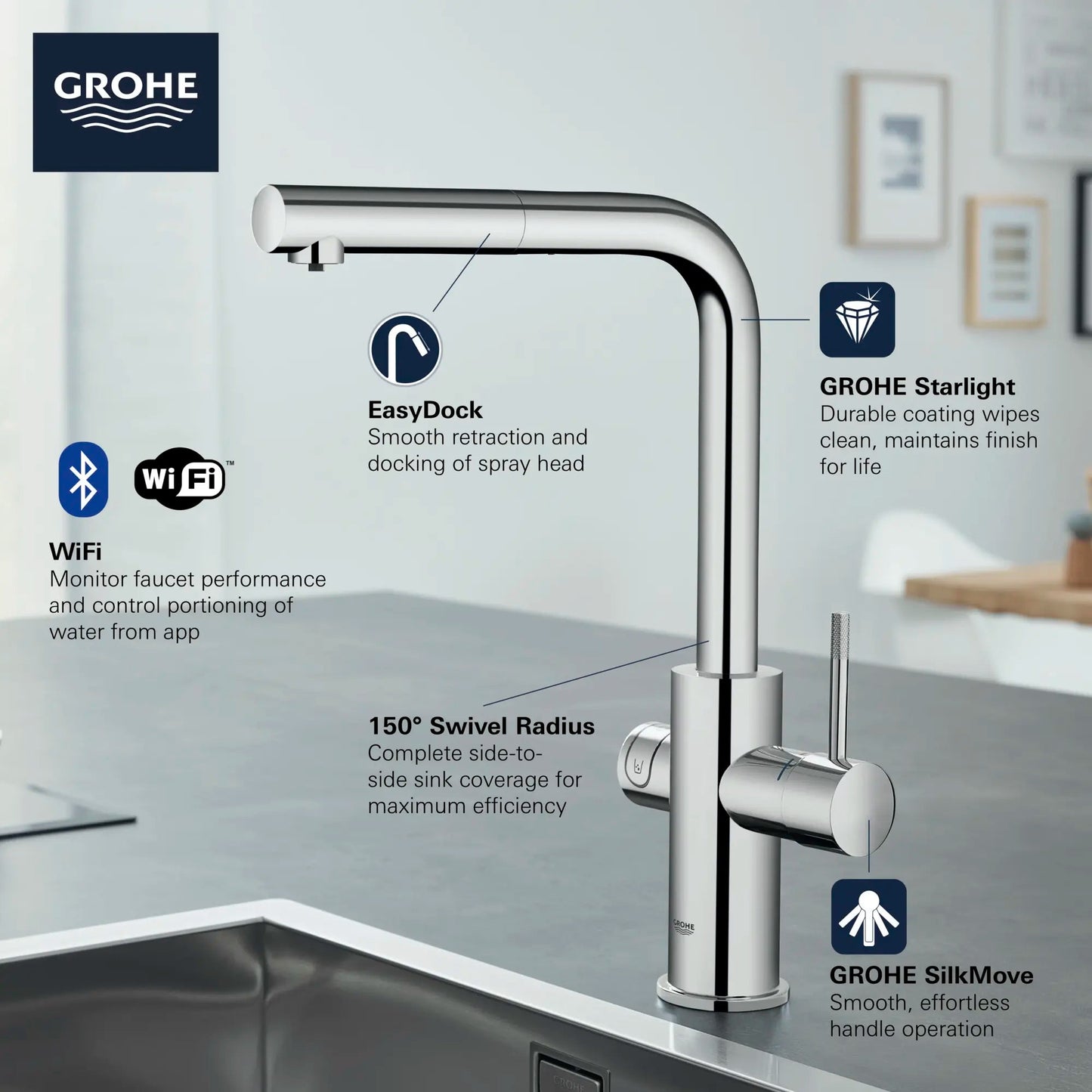 Grohe Blue 1.75 GPM Single Spray Single-Handle StarLight Chrome Pull-Out Kitchen Faucet With Chilled and Sparkling Water