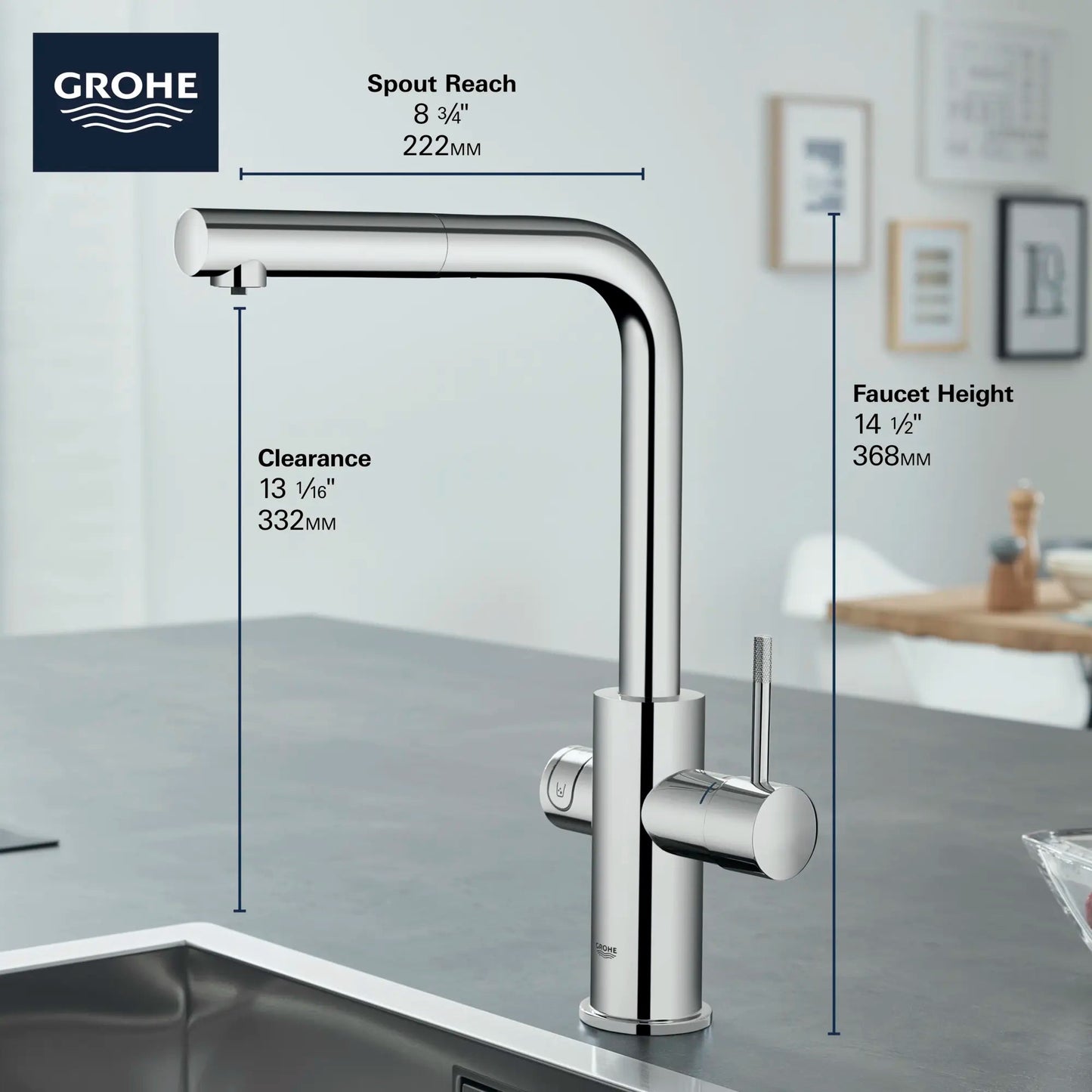 Grohe Blue 1.75 GPM Single Spray Single-Handle StarLight Chrome Pull-Out Kitchen Faucet With Chilled and Sparkling Water