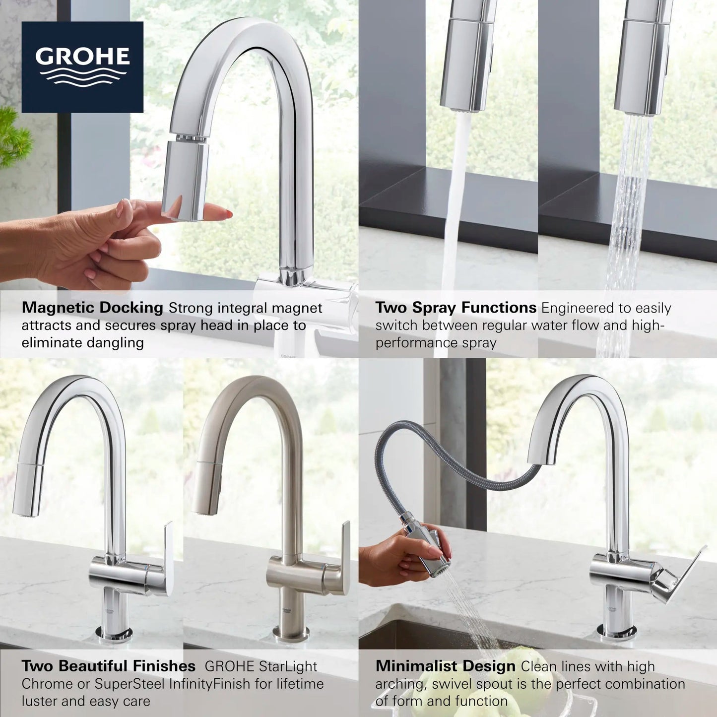 Grohe Defined 1.75 GPM Single-Handle Dual Spray StarLight Chrome Pull Down Bar Faucet