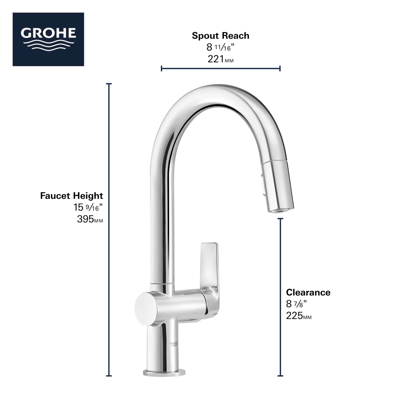 Grohe Defined 1.75 GPM Dual Spray Single-Handle StarLight Chrome Pull Down Kitchen Faucet