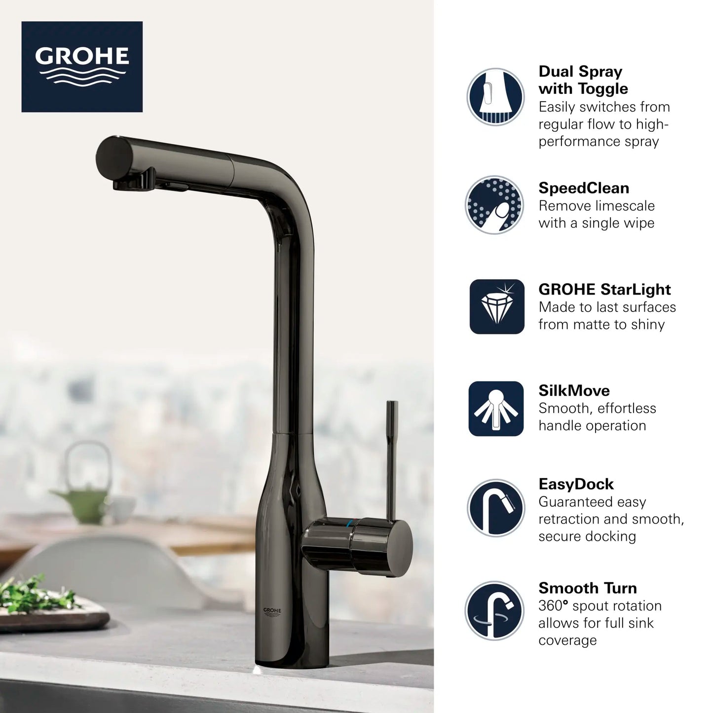 Grohe Essence 1.75 GPM Single-Handle Dual Spray Matte Black Pull-Out Faucet