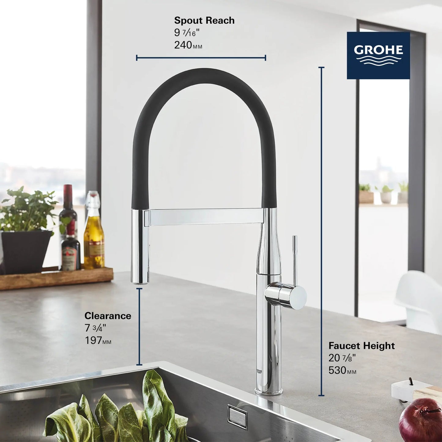 Grohe Essence 1.75 GPM Semi-Pro Dual Spray Single-Handle StarLight Chrome Kitchen Faucet