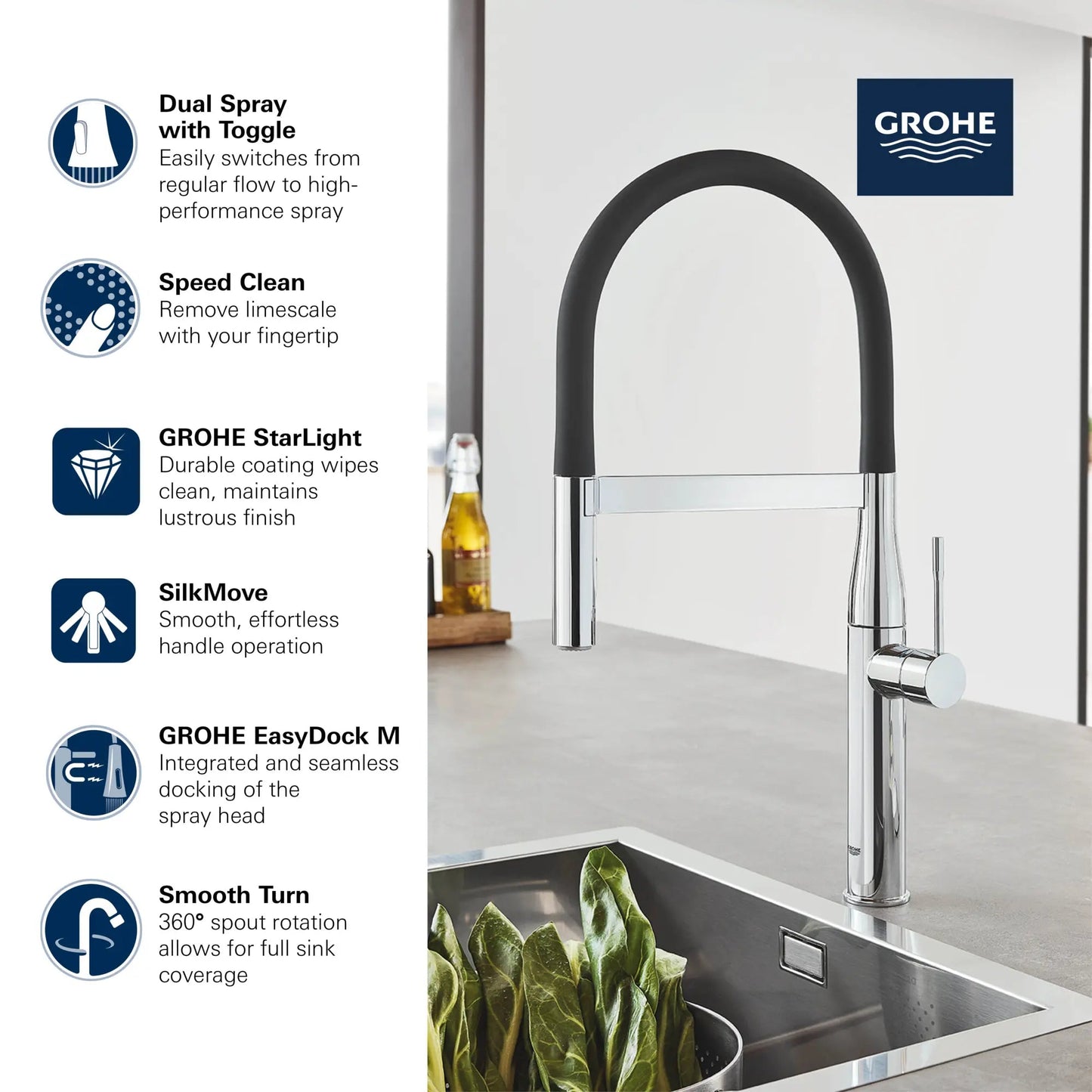 Grohe Essence 1.75 GPM Semi-Pro Dual Spray Single-Handle StarLight Chrome Kitchen Faucet
