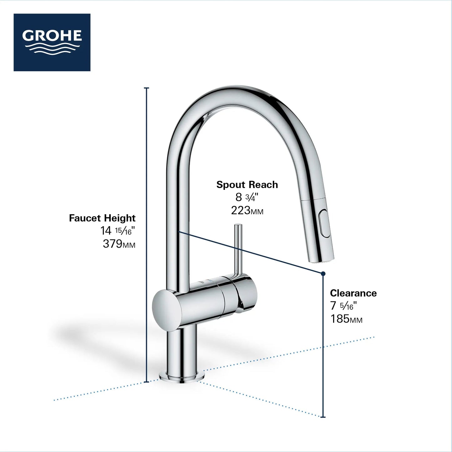 Grohe Minta 1.75 GPM Single-Handle Dual Spray Pull-Down StarLight Chrome Kitchen Faucet