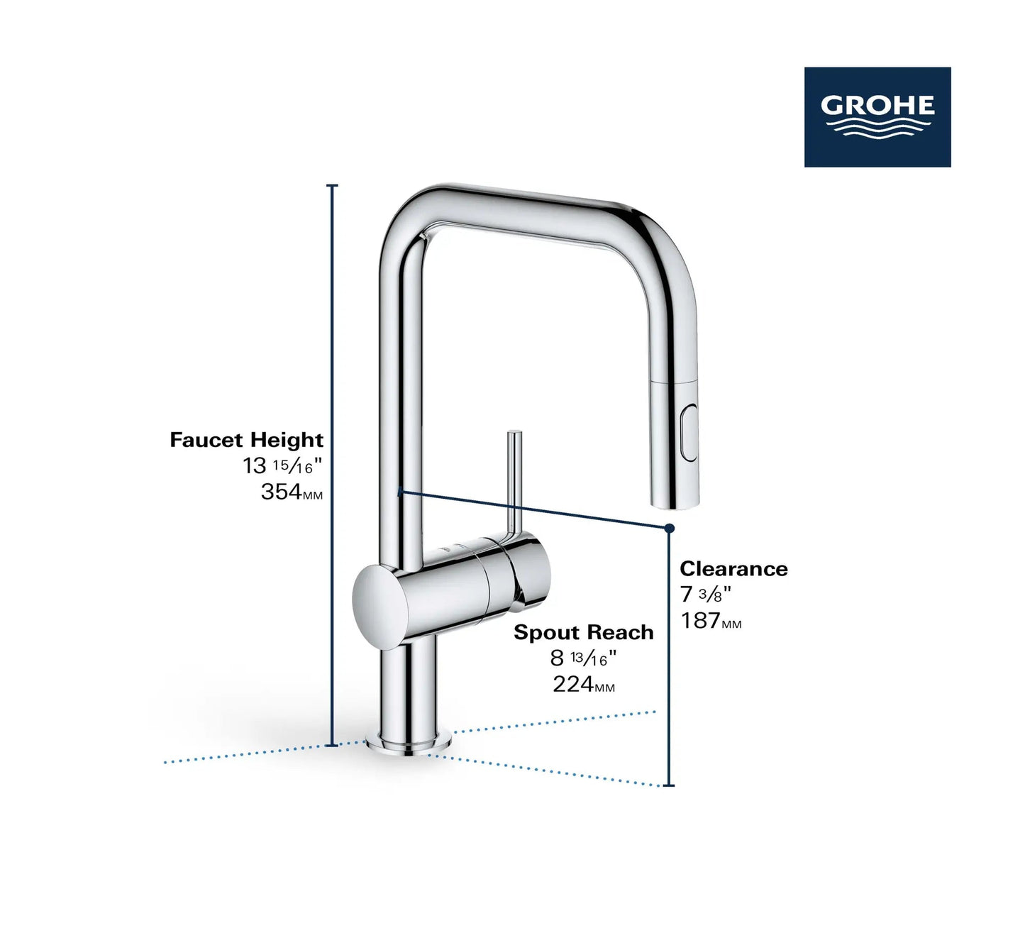 Grohe Minta® 1.75 GPM Dual Spray Single-Handle Pull Down StarLight Chrome Kitchen Faucet