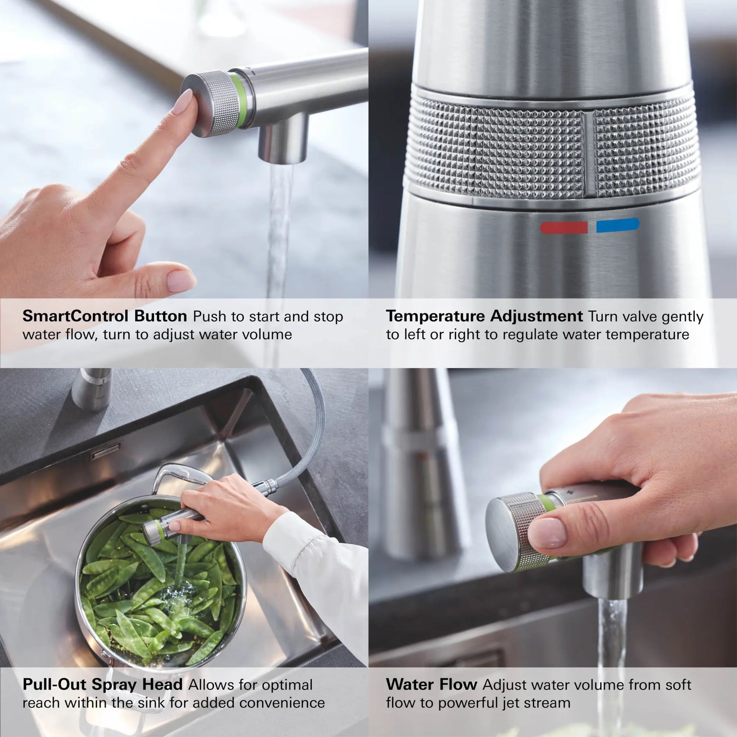 Grohe Essence 1.75 GPM SmartControl Single Spray StarLight Chrome Pull-Out Kitchen Faucet
