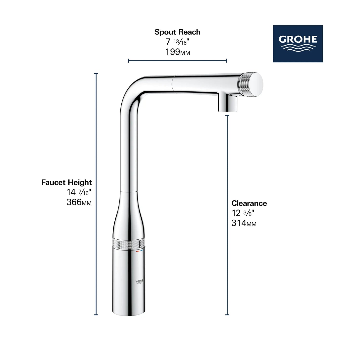 Grohe Essence 1.75 GPM SmartControl Single Spray StarLight Chrome Pull-Out Kitchen Faucet