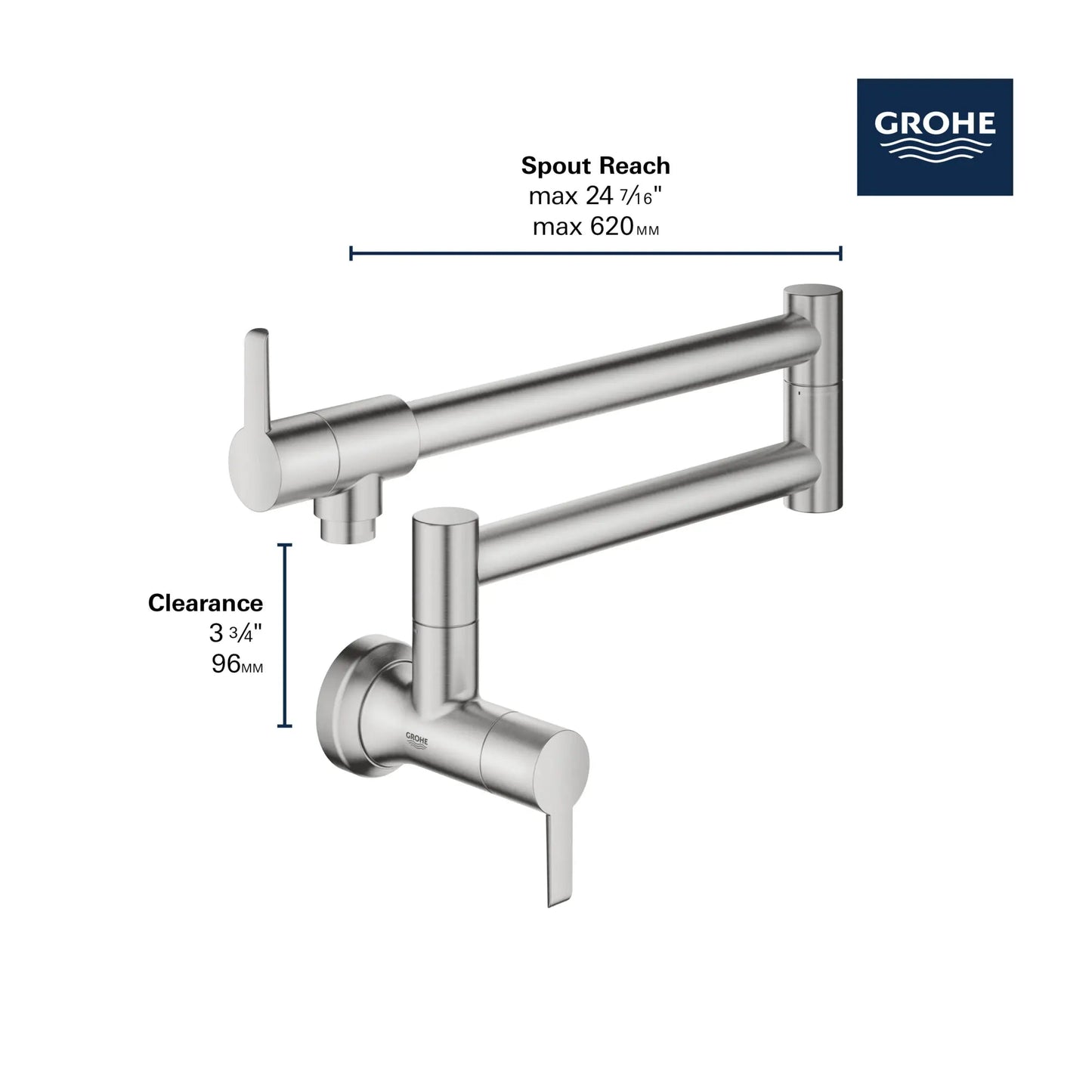 Grohe Zedra 1.75 GPM 2-Handle SuperSteel Infinity Wall Mount Pot Filler