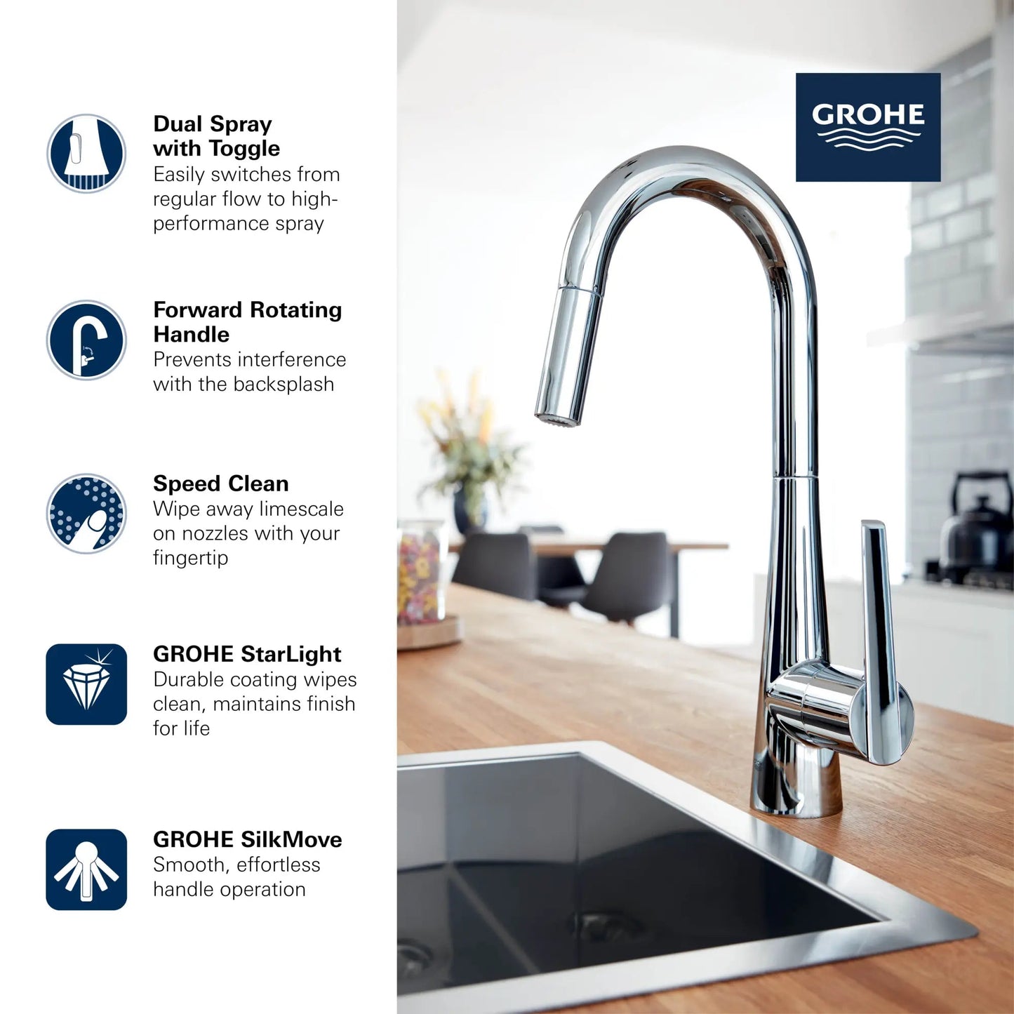 Grohe Zedra 1.75 GPM Dual Spray Single-Handle Pull Down StarLight Chrome Prep Faucet