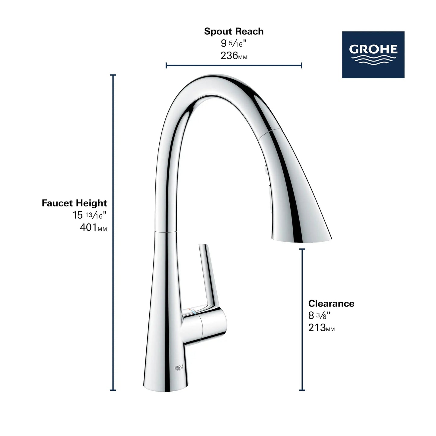 Grohe Zedra 1.75 GPM Triple Spray Single-Handle StarLight Chrome Pull Down Kitchen Faucet