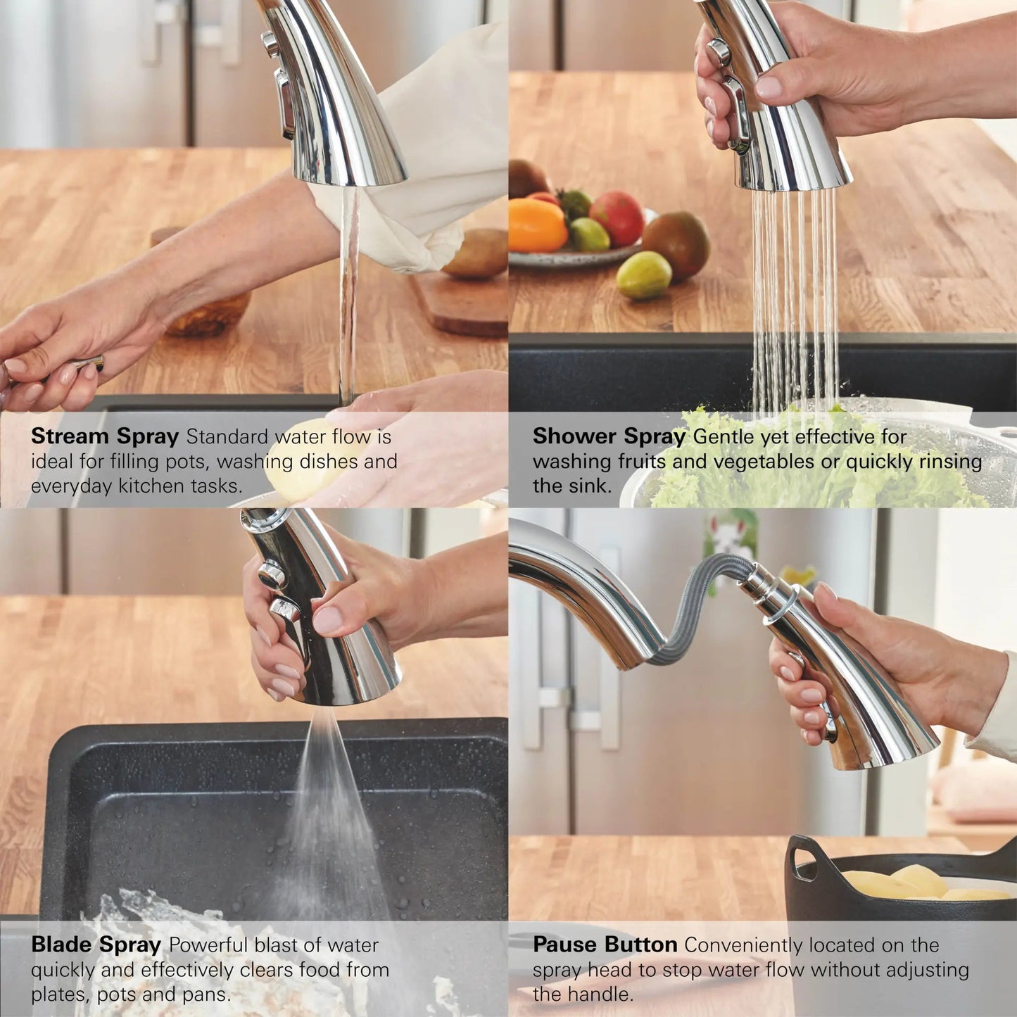 Grohe Zedra 1.75 GPM Single-Handle Triple Spray StarLight Chrome Pull Down Bar Faucet