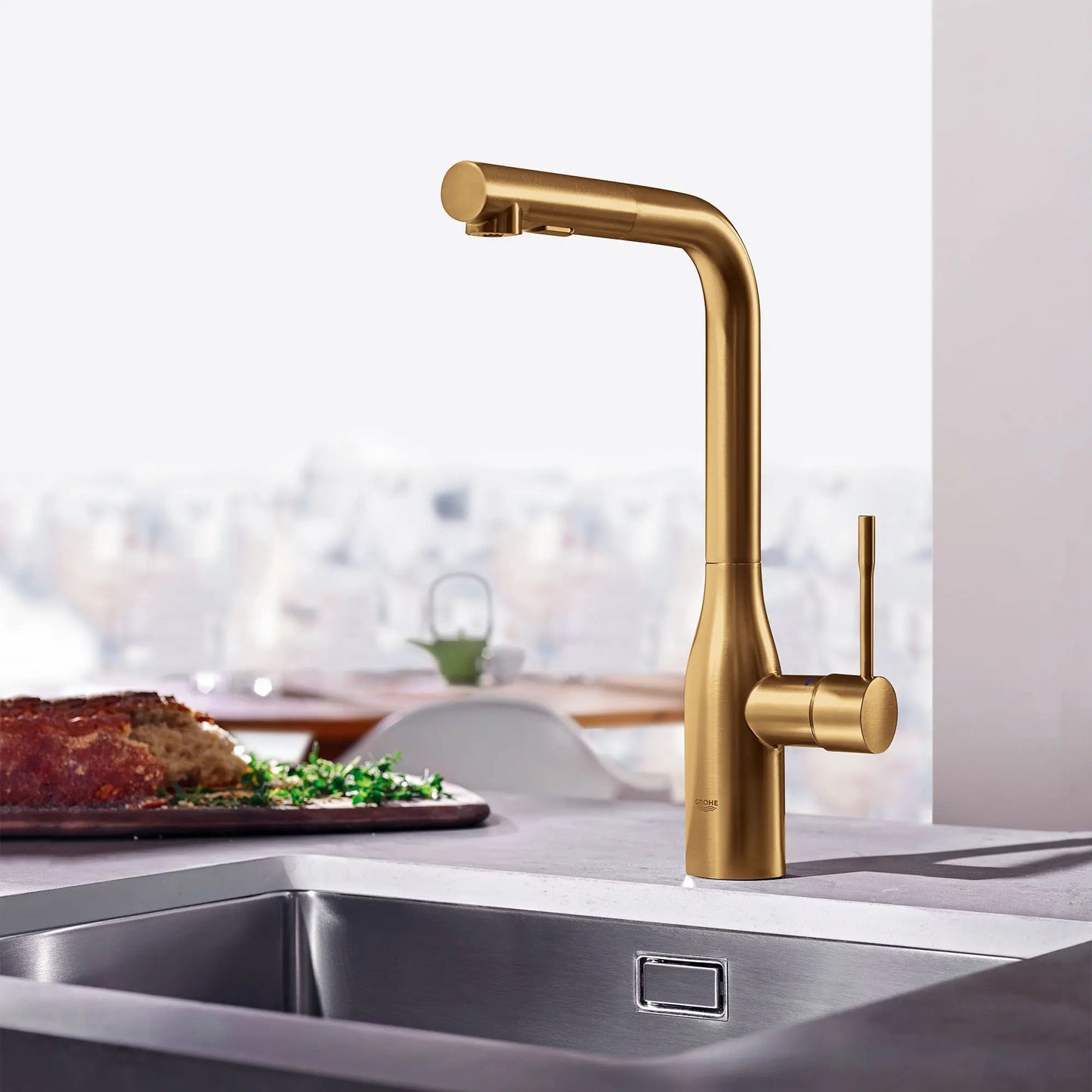 Grohe Essence 1.75 GPM Single-Handle Dual Spray Brushed Cool Sunrise Pull-Out Faucet