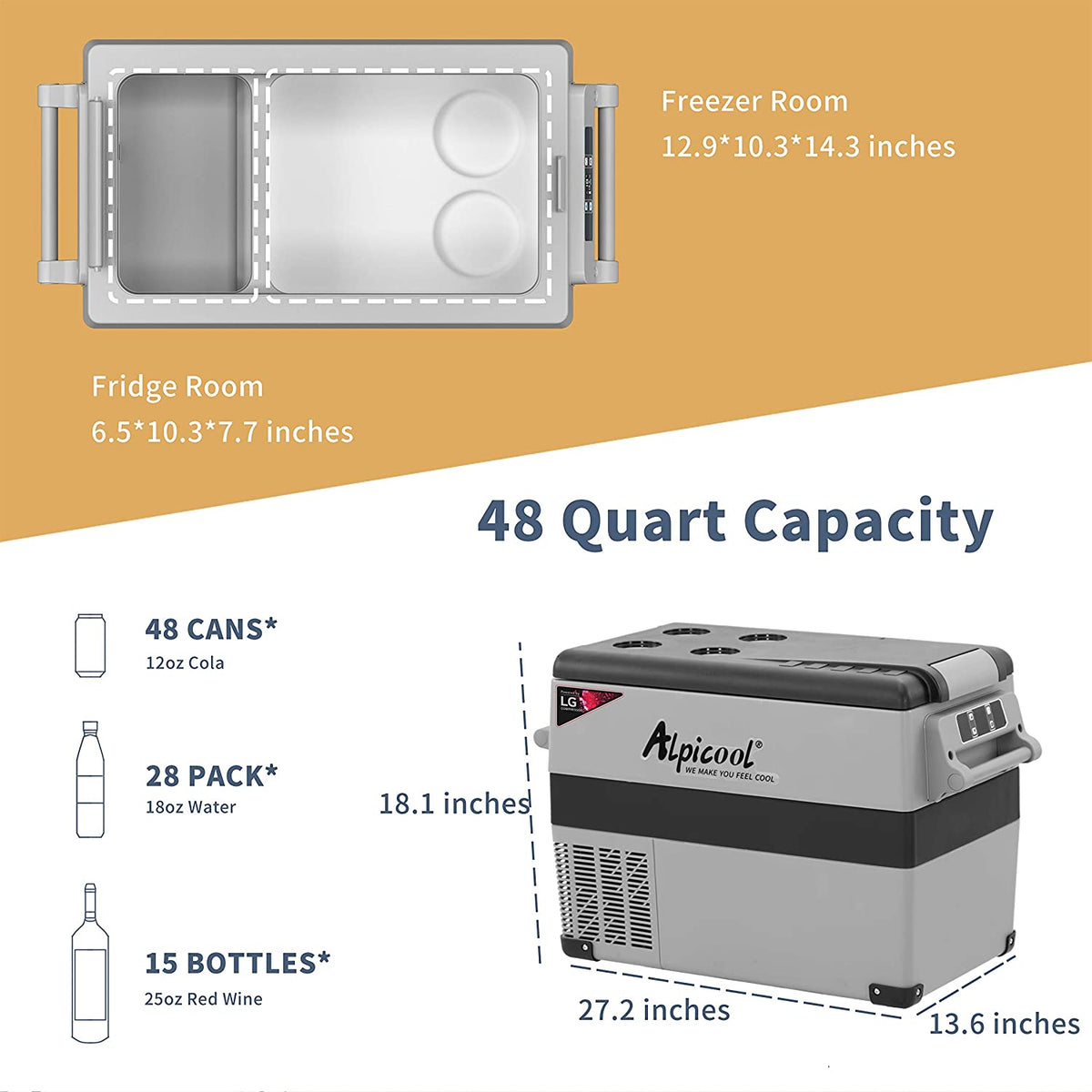 Alpicool LGCF45 40L/42QT Portable Dual Zone Car Fridge