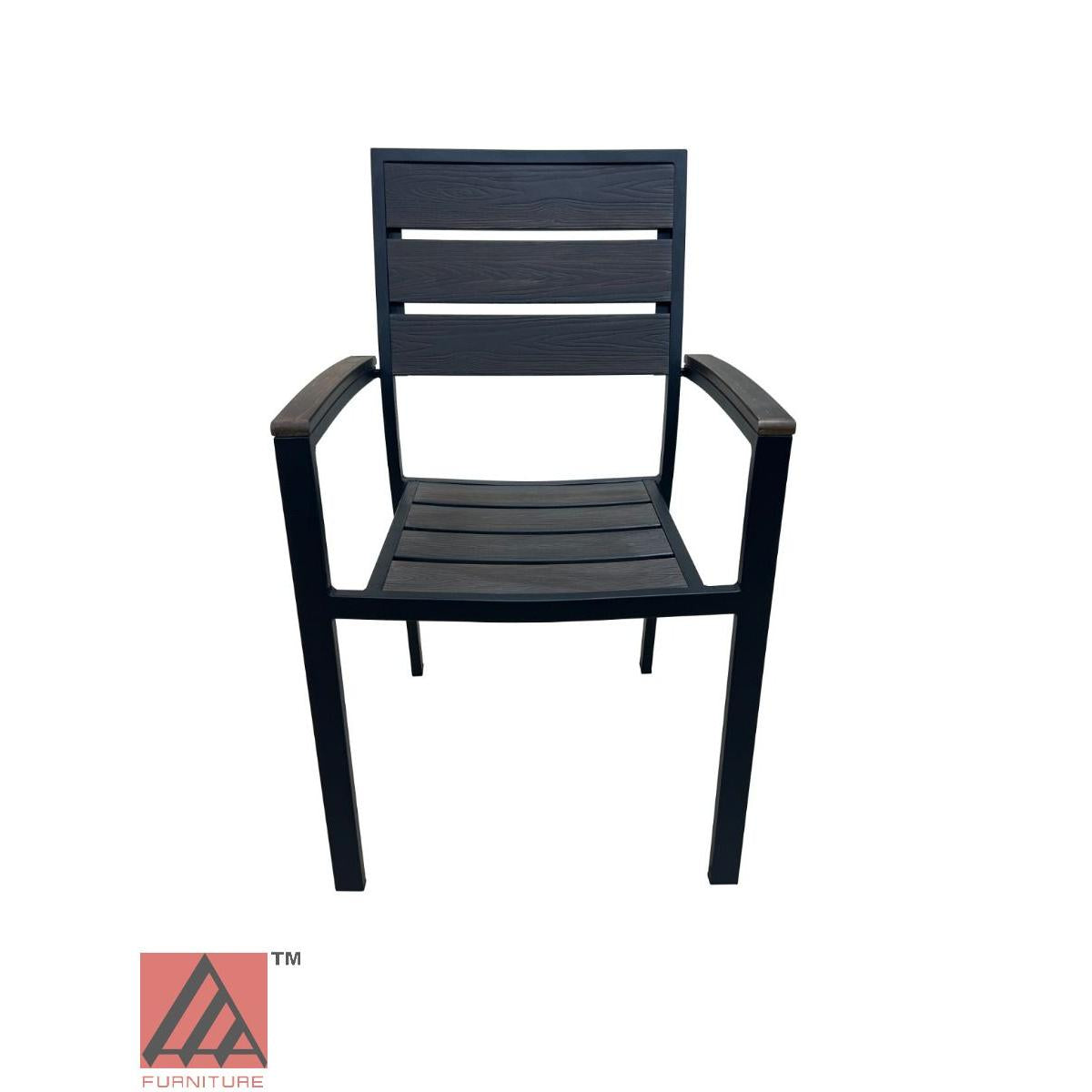 AAA Furniture 35" Black Aluminum Armchair with Walnut Teakwood Simulation Seat