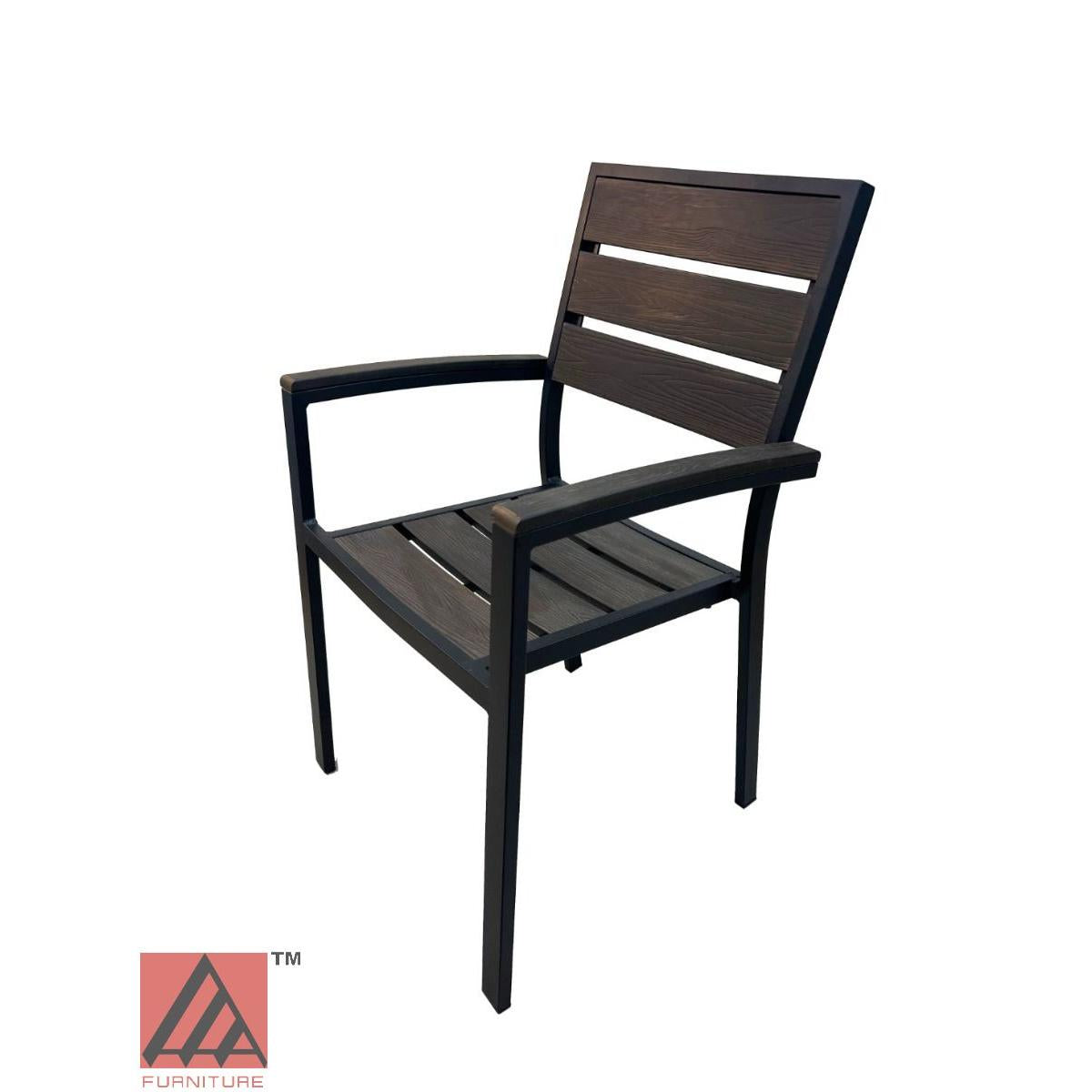 AAA Furniture 35" Black Aluminum Armchair with Walnut Teakwood Simulation Seat