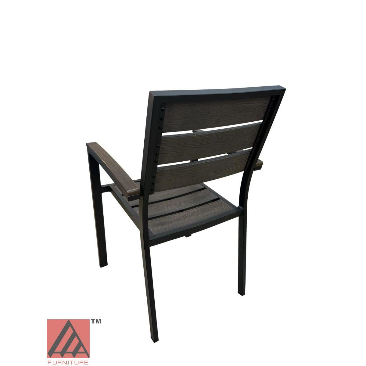 AAA Furniture 35" Black Aluminum Armchair with Walnut Teakwood Simulation Seat