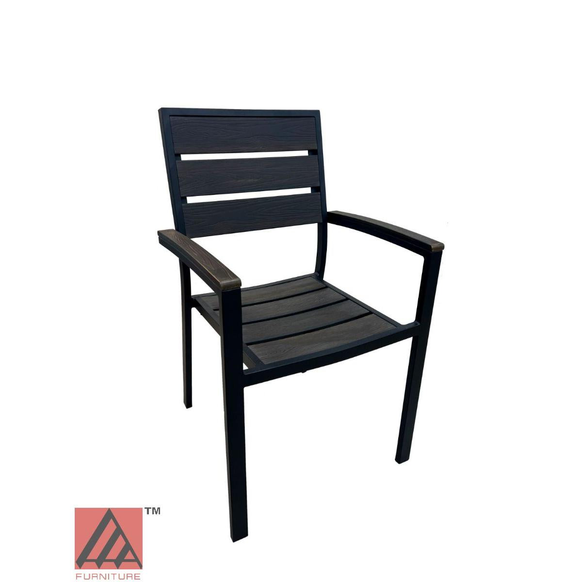 AAA Furniture 35" Black Aluminum Armchair with Walnut Teakwood Simulation Seat