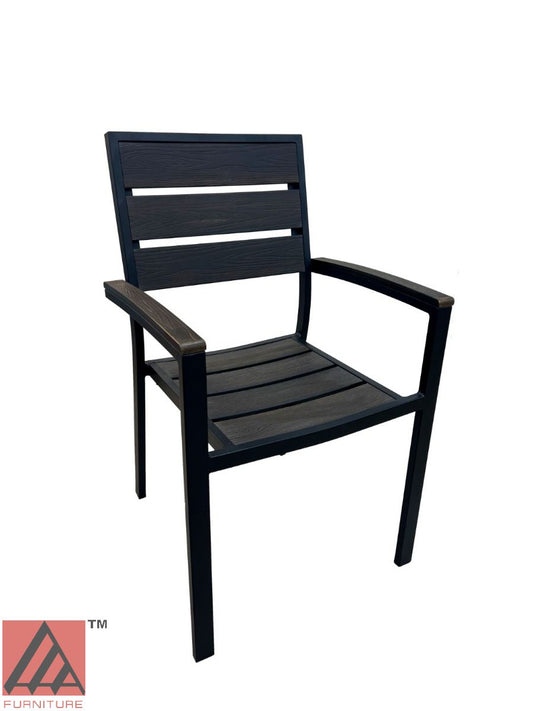 AAA Furniture 35" Black Aluminum Armchair with Walnut Teakwood Simulation Seat
