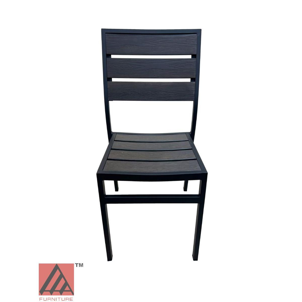 AAA Furniture 35" Black Aluminum Chair with Walnut Teakwood Simulation Seat