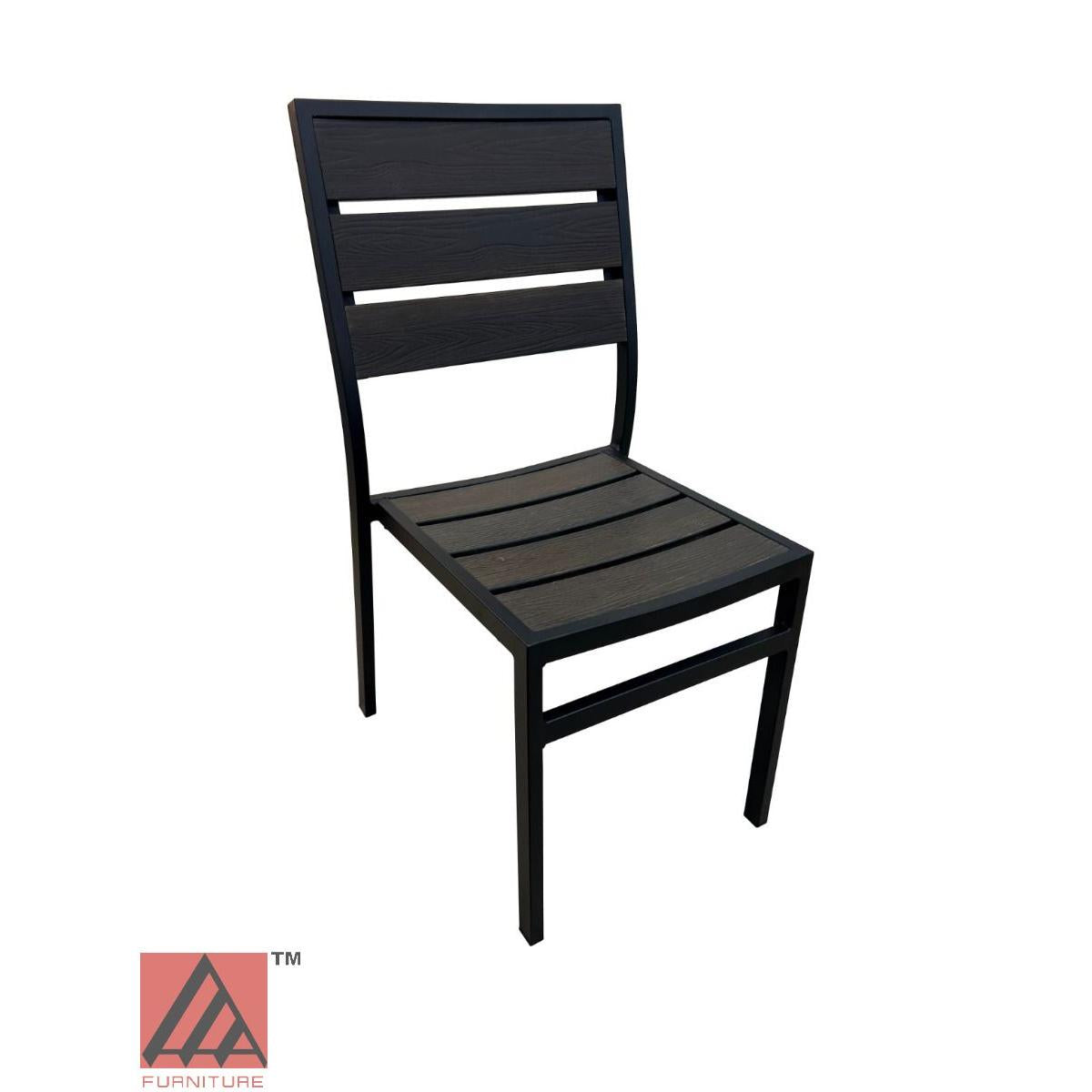 AAA Furniture 35" Black Aluminum Chair with Walnut Teakwood Simulation Seat