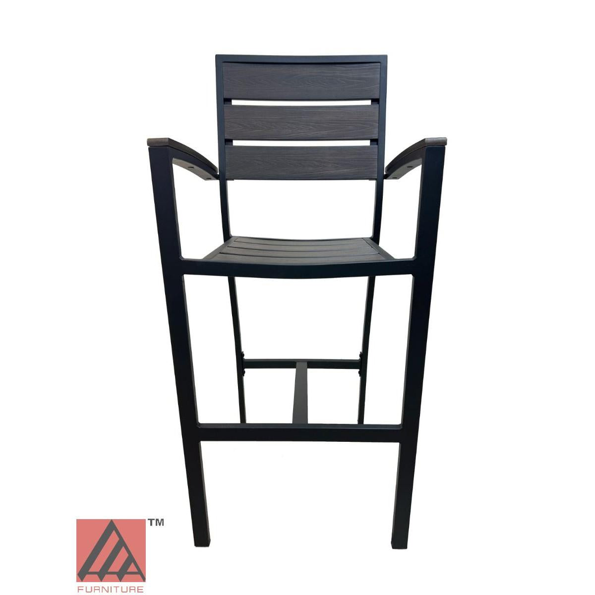 AAA Furniture 46" Black Aluminum Bar Stool with Arm & Walnut Teakwood Simulation Seat