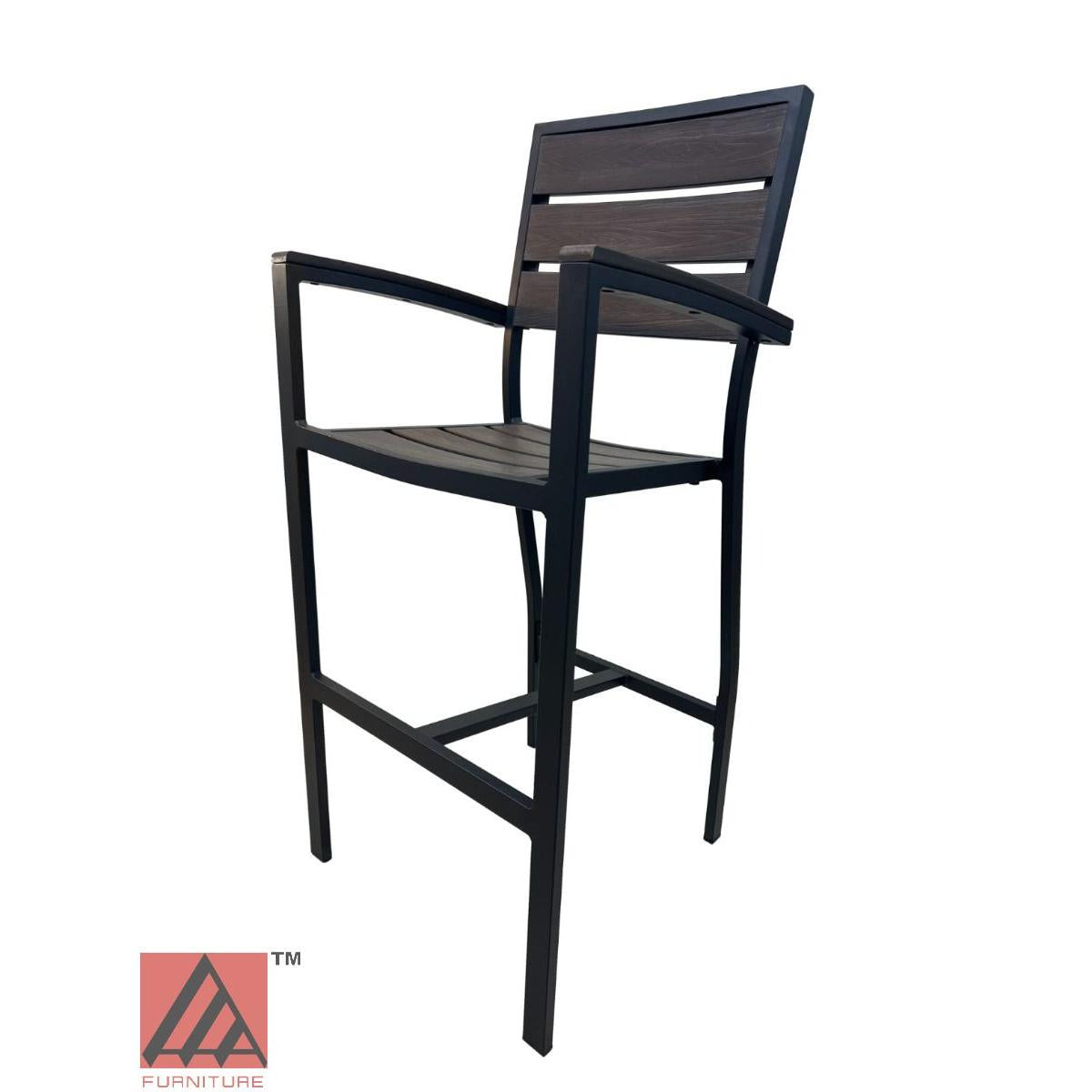 AAA Furniture 46" Black Aluminum Bar Stool with Arm & Walnut Teakwood Simulation Seat