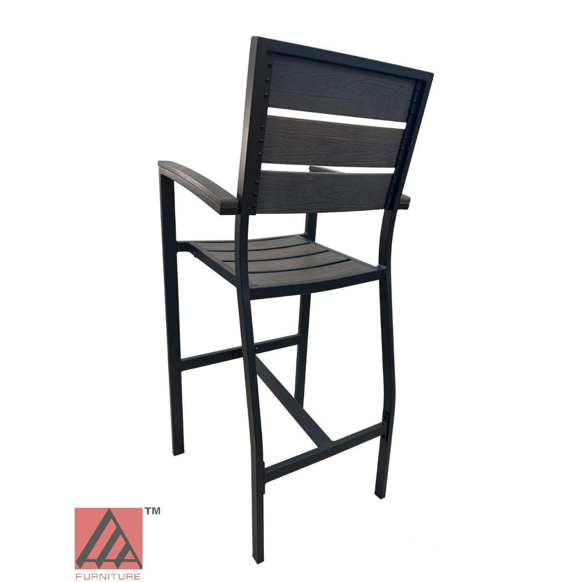 AAA Furniture 46" Black Aluminum Bar Stool with Arm & Walnut Teakwood Simulation Seat