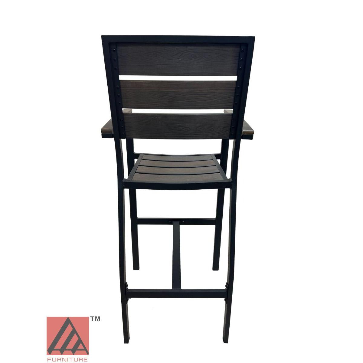 AAA Furniture 46" Black Aluminum Bar Stool with Arm & Walnut Teakwood Simulation Seat