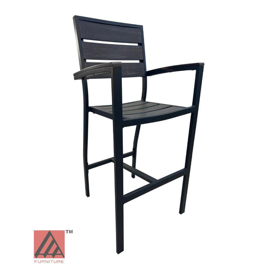 AAA Furniture 46" Black Aluminum Bar Stool with Arm & Walnut Teakwood Simulation Seat