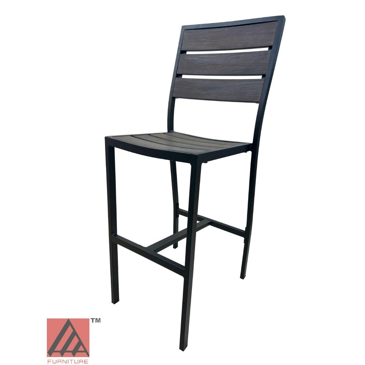 AAA Furniture 46" Black Aluminum Bar Stool with Walnut Teakwood Simulation Seat
