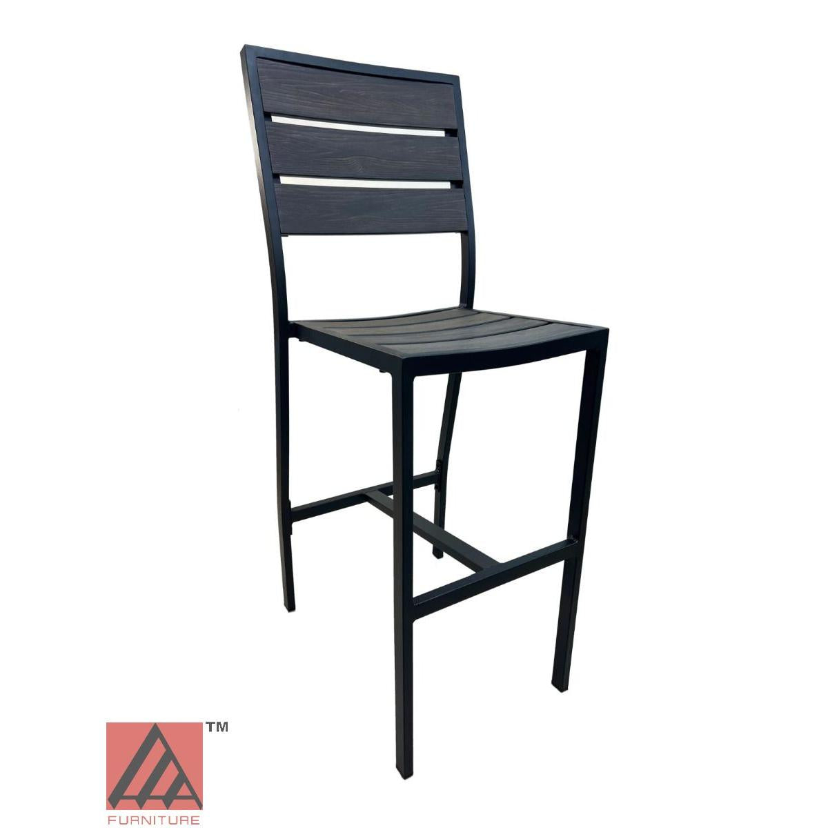 AAA Furniture 46" Black Aluminum Bar Stool with Walnut Teakwood Simulation Seat