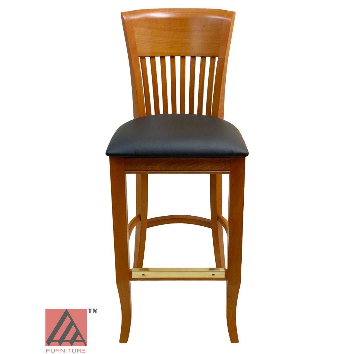 AAA Furniture Augustine 45" Oak Bar Stool with Black Vinyl Seat