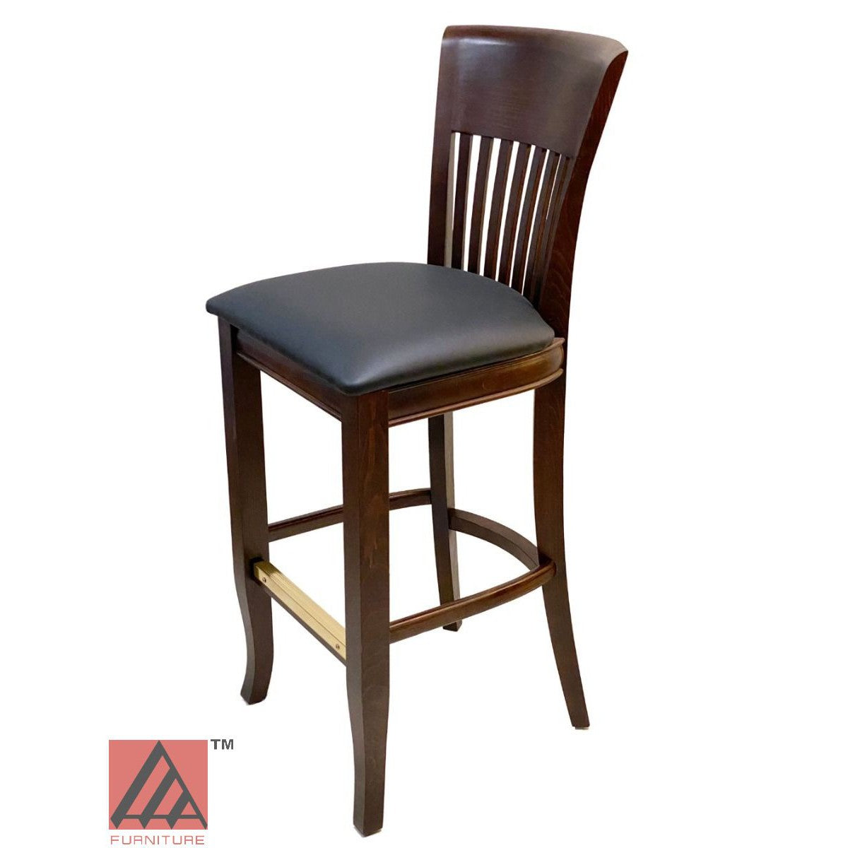 AAA Furniture Augustine 45" Walnut Bar Stool with Black Vinyl Seat