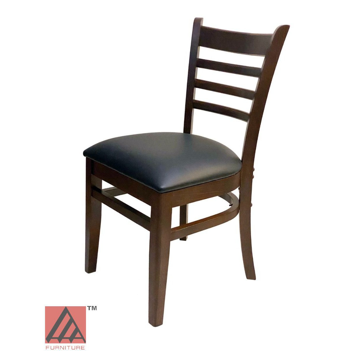 AAA Furniture Beech Ladder 33" Walnut Wood Chair with Black Vinyl Seat