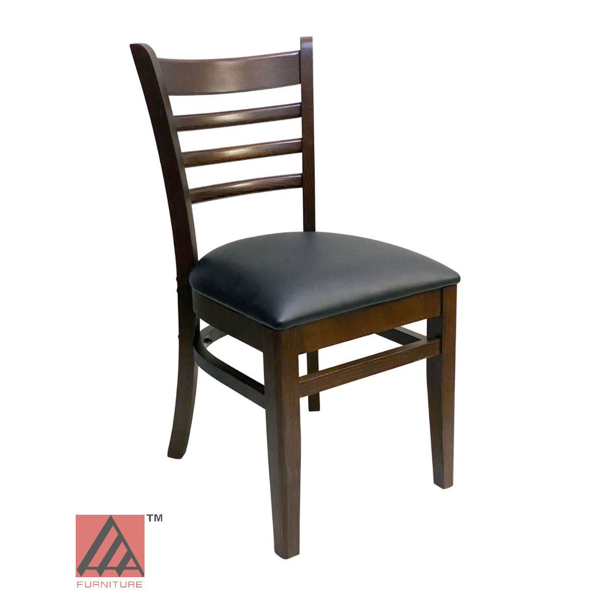 AAA Furniture Beech Ladder 33" Walnut Wood Chair with Black Vinyl Seat