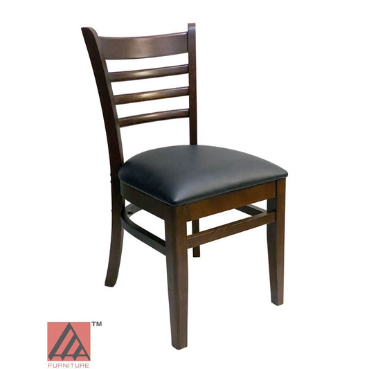 AAA Furniture Beech Ladder 33" Walnut Wood Chair with Black Vinyl Seat
