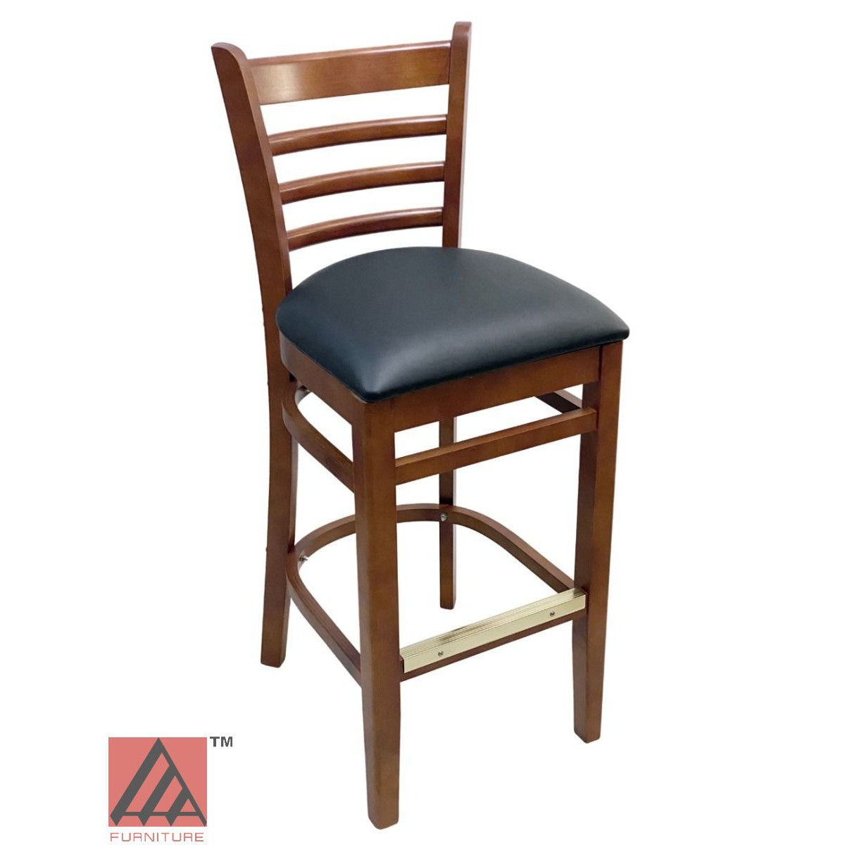 AAA Furniture Beech Ladder 43" Cherry Bar Stool with Black Vinyl Seat