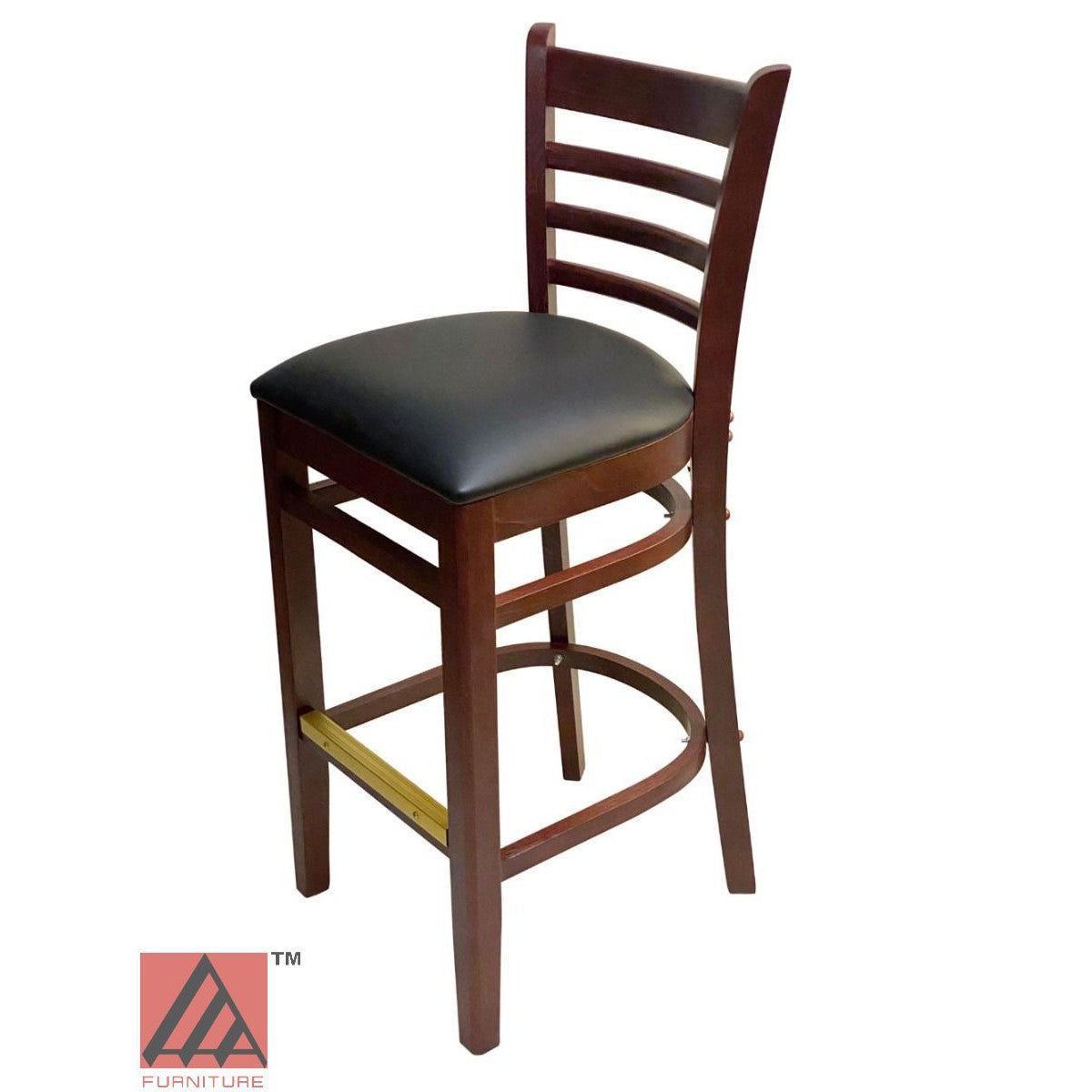 AAA Furniture Beech Ladder 43" Mahogany Bar Stool with Black Vinyl Seat