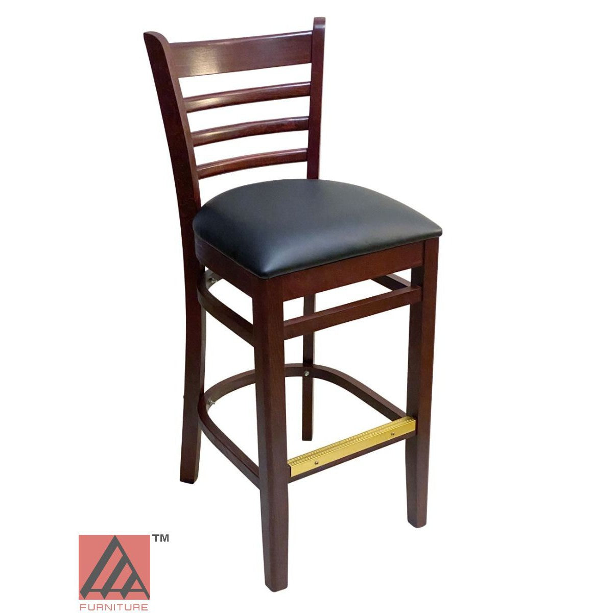 AAA Furniture Beech Ladder 43" Mahogany Bar Stool with Black Vinyl Seat